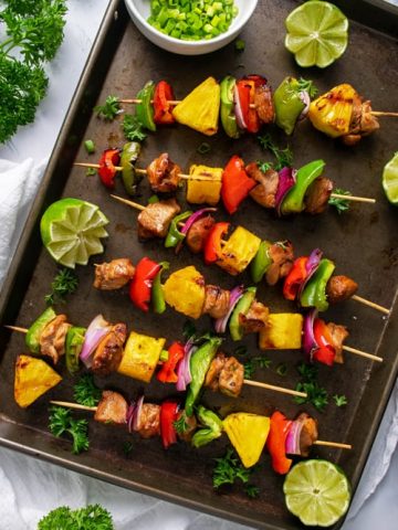 Platter of Grilled Pineapple Chicken Kabobs