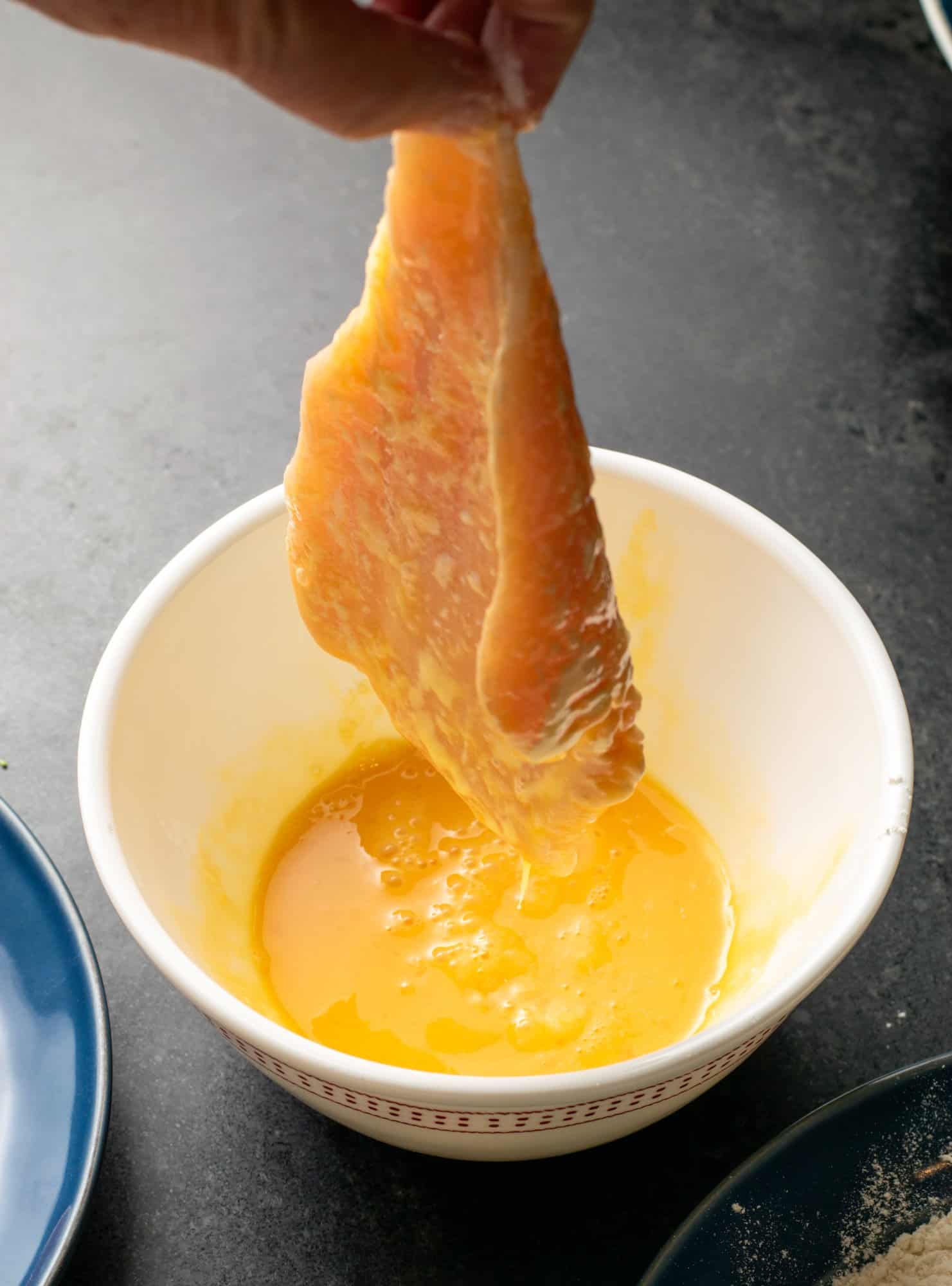 chicken dredged in egg wash