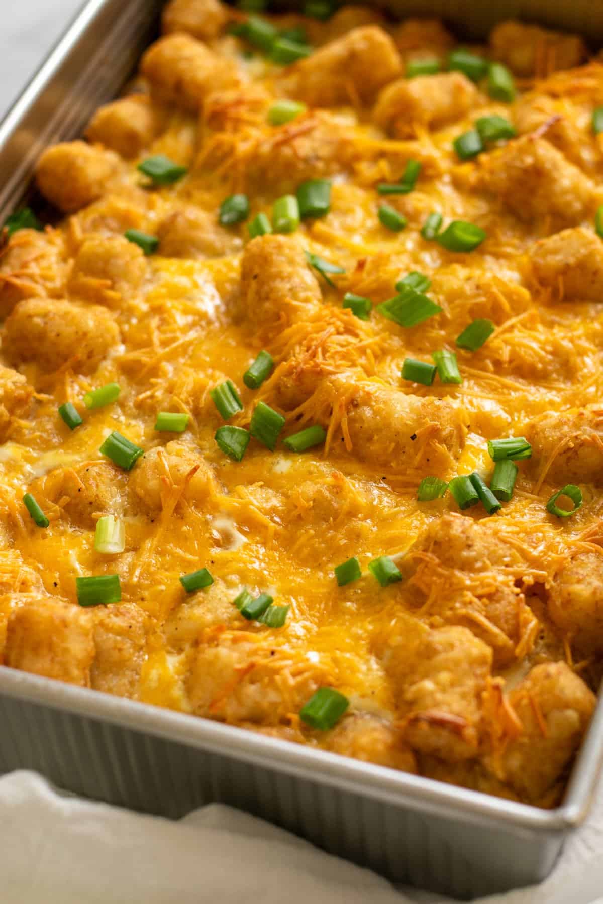 cheese melted on top of the tater tot casserole