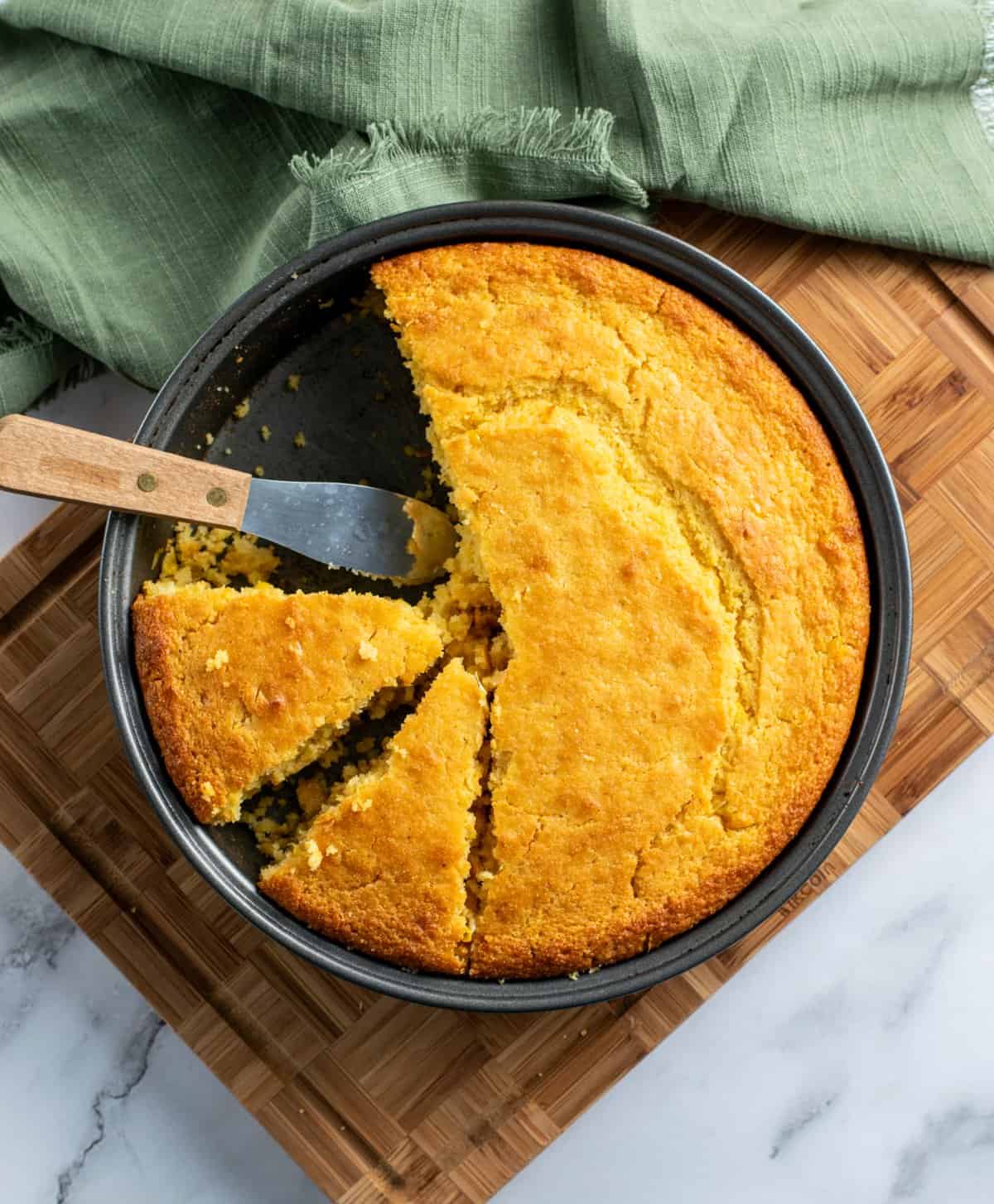 pan of golden sweet cornbread